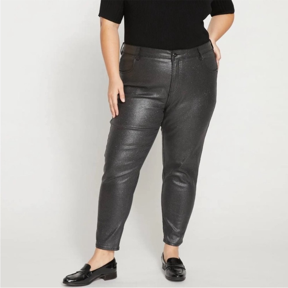 Universal Standard Jeans Seine High Rise Skinny Jeans in Shimmer Black Sz 14 EUC